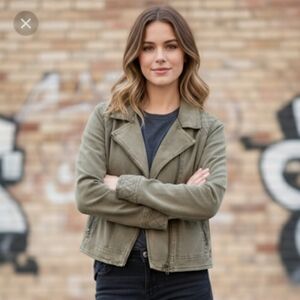 Anthropologie Easy Moto Jacket  Biker Full Zip Moto Jacket Size Small in Green